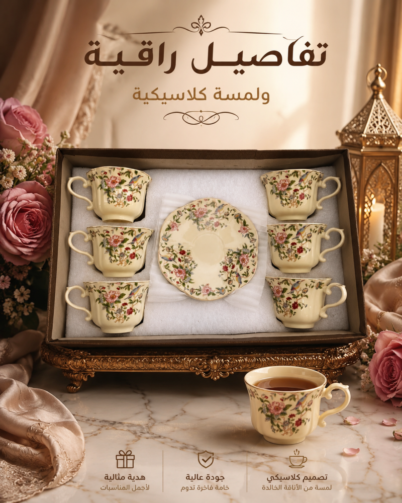 طقم اكواب قهوة تركي بنقوش زهريه بلمسه ورد