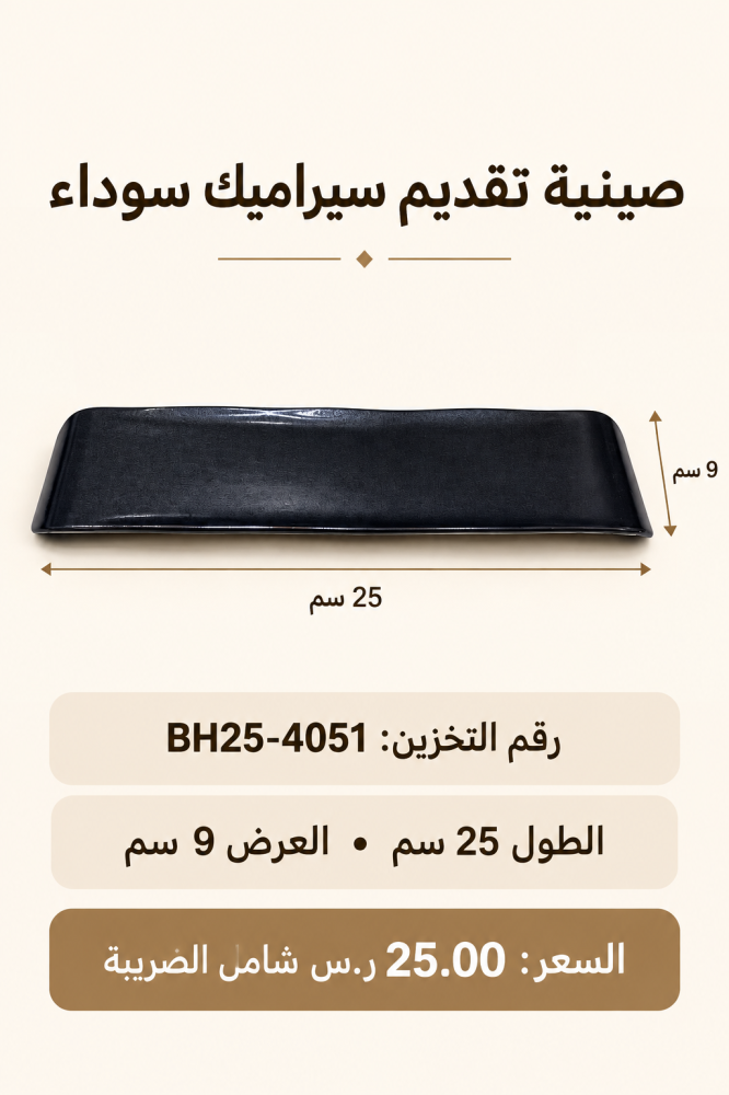 صحن تقديم أسود مستطيل 25 × 9 سم