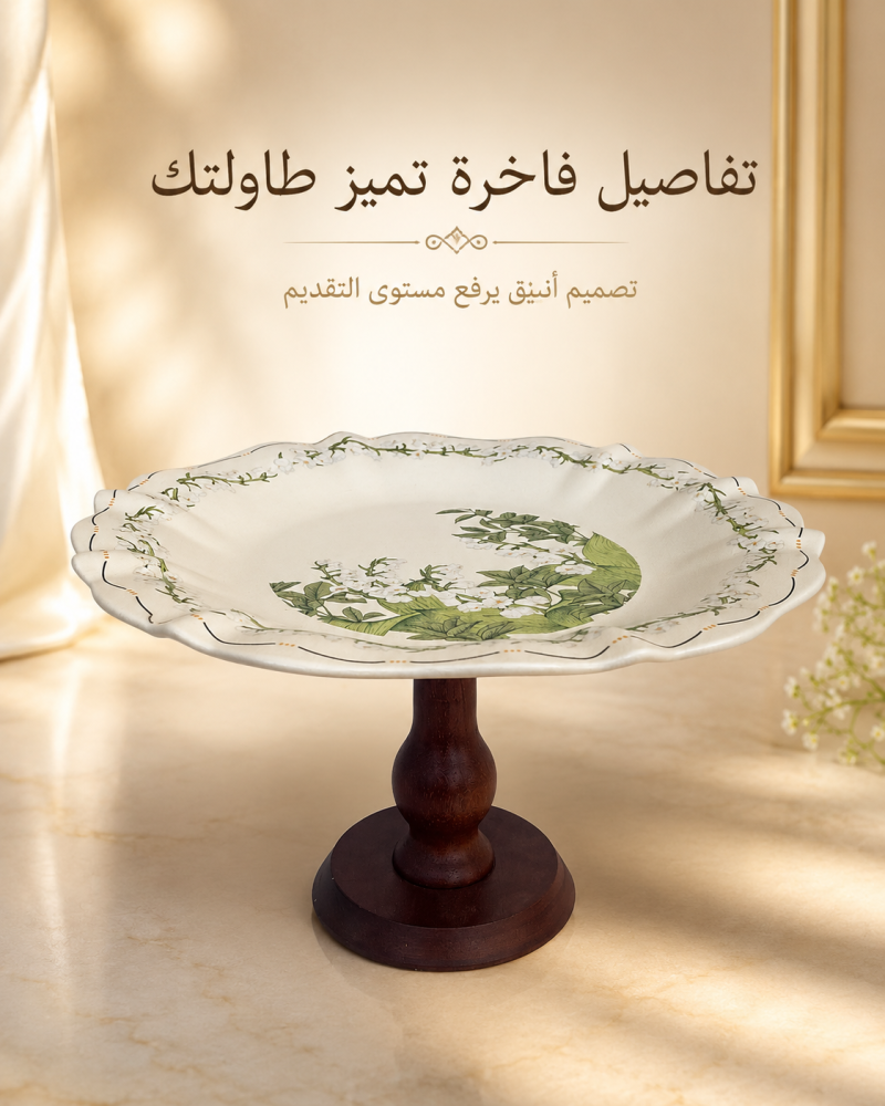 طبق كيك مرتفع بقاعدة خشبية