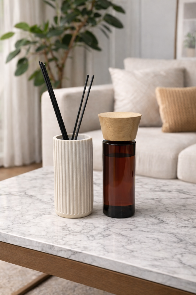 Luxurious marble fragrance diffuser with a natural wooden cover