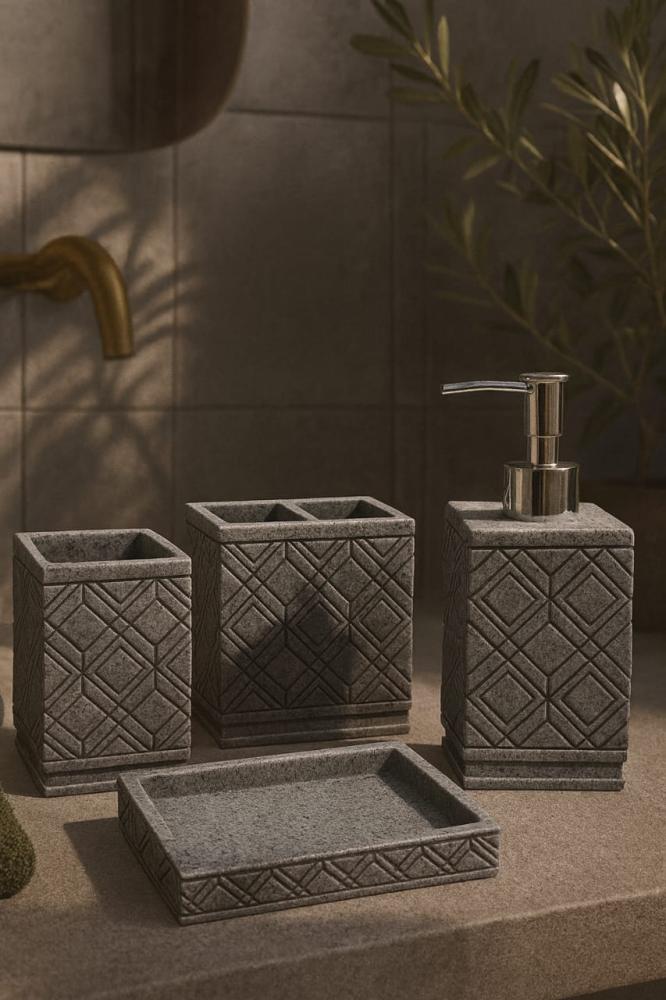 Ceramic sink accessories set with striped design