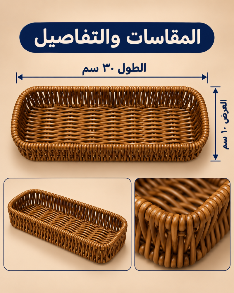 سلة خوص بيضاوية طويلة للتقديم ٣٠ × ١٠ سم