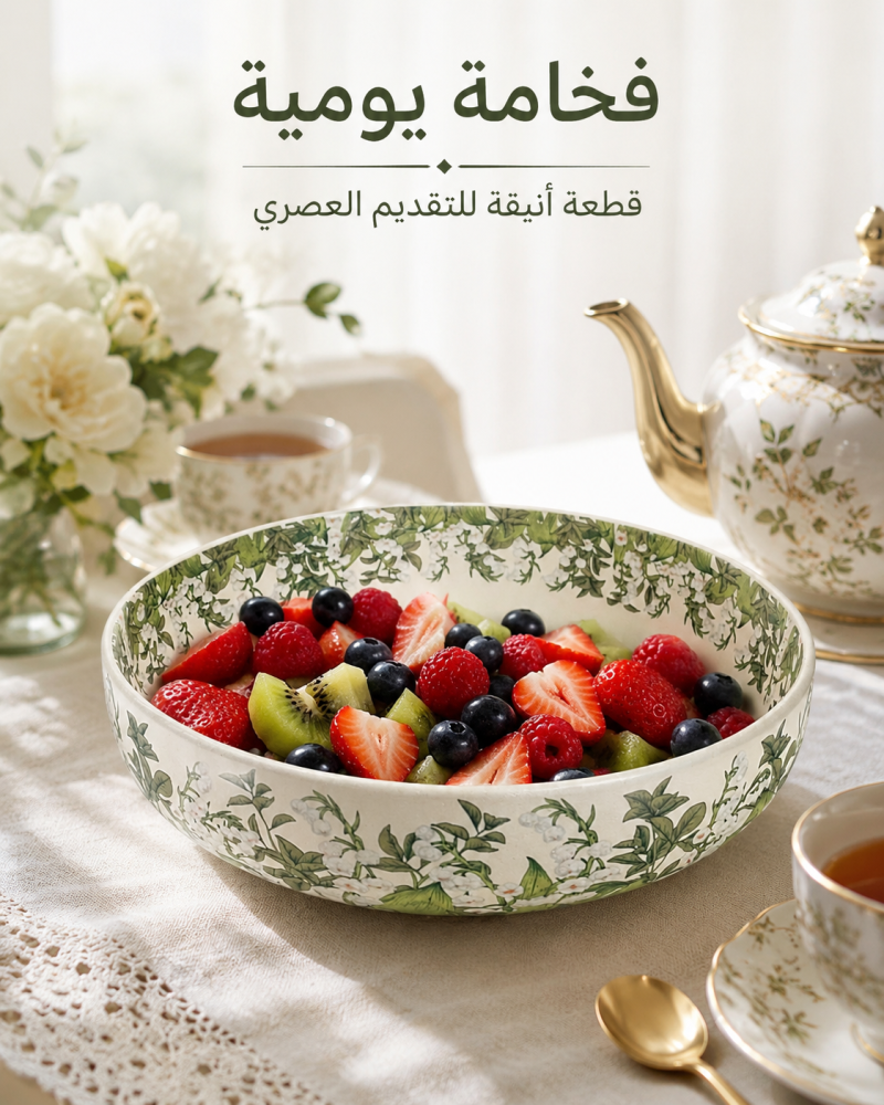 وعاء تقديم دائري واسع بنقوش نباتية
