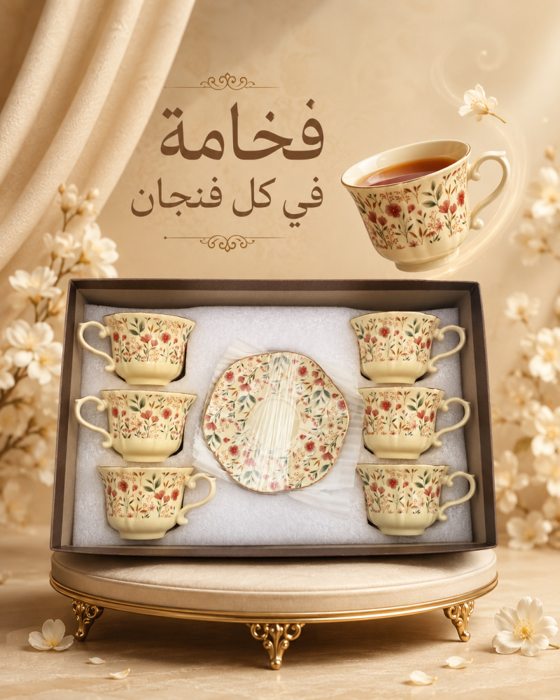 طقم اكواب قهوة تركي بنقوش زهريه