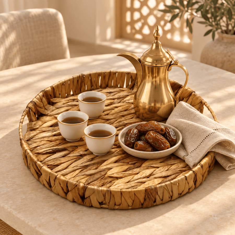صينية خوص دائرية طبيعية – قطر 30 سم