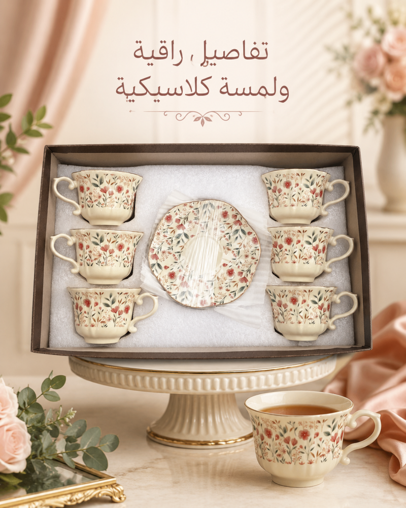 طقم اكواب قهوة تركي بنقوش زهريه