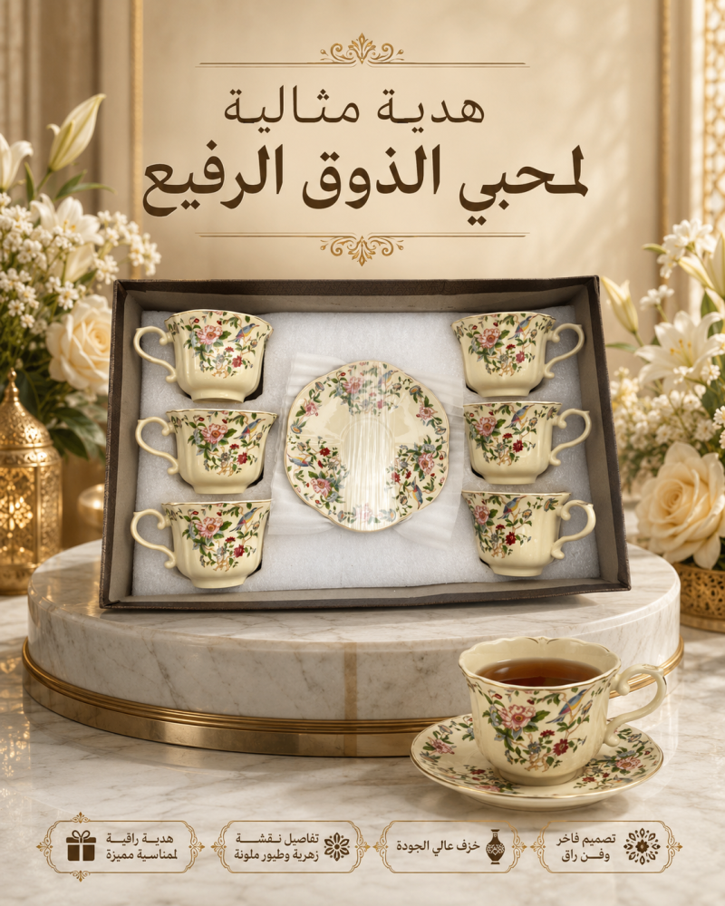 طقم اكواب قهوة تركي بنقوش زهريه بلمسه ورد