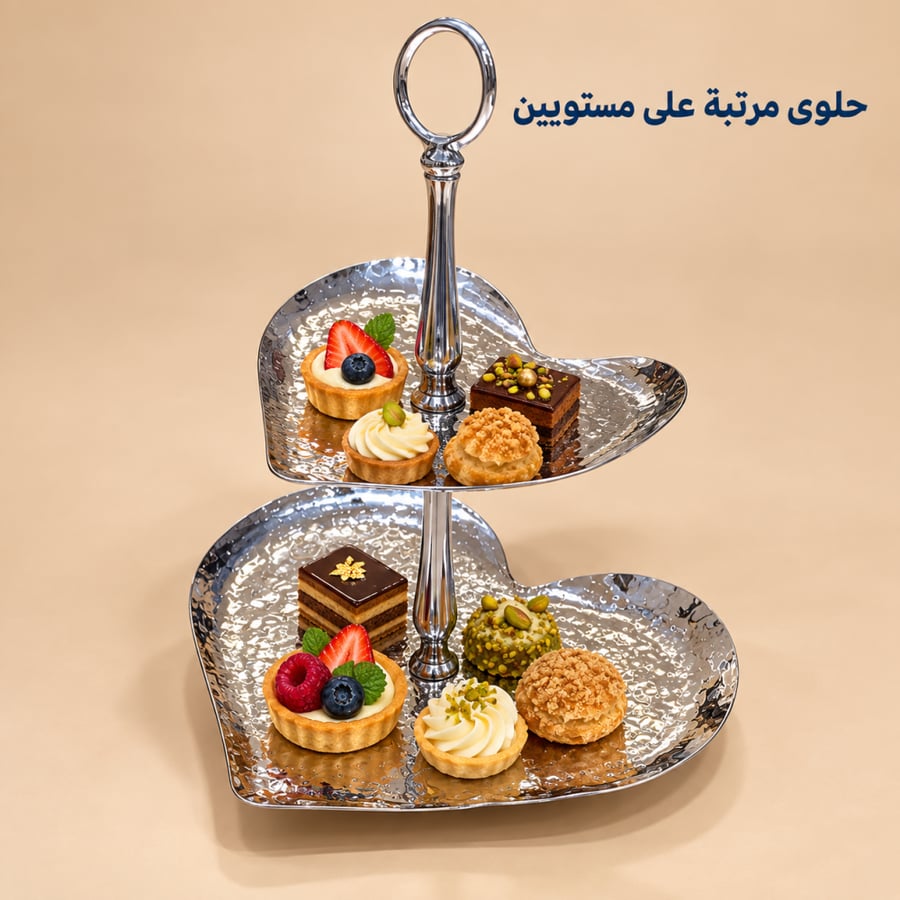 شيال تقديم فضي بطابقين بشكل قلب use