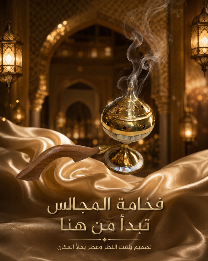 مبخرة هندية ذهبية بمقبض خشبي