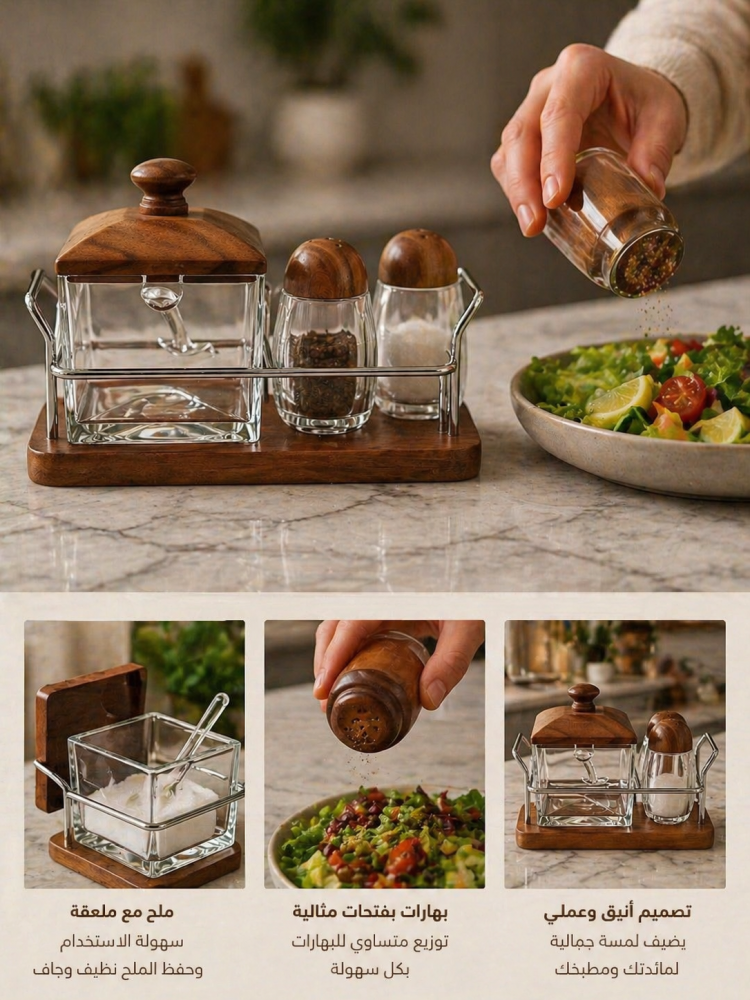 Luxury spice serving set with an elegant wooden design