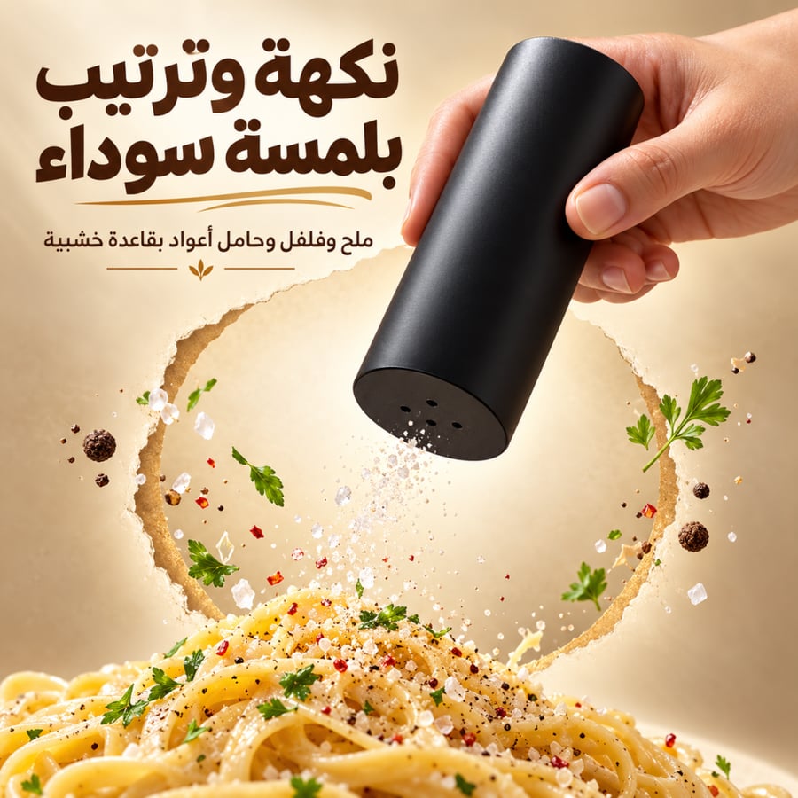 طقم ملح وفلفل أسود مع حامل أعواد