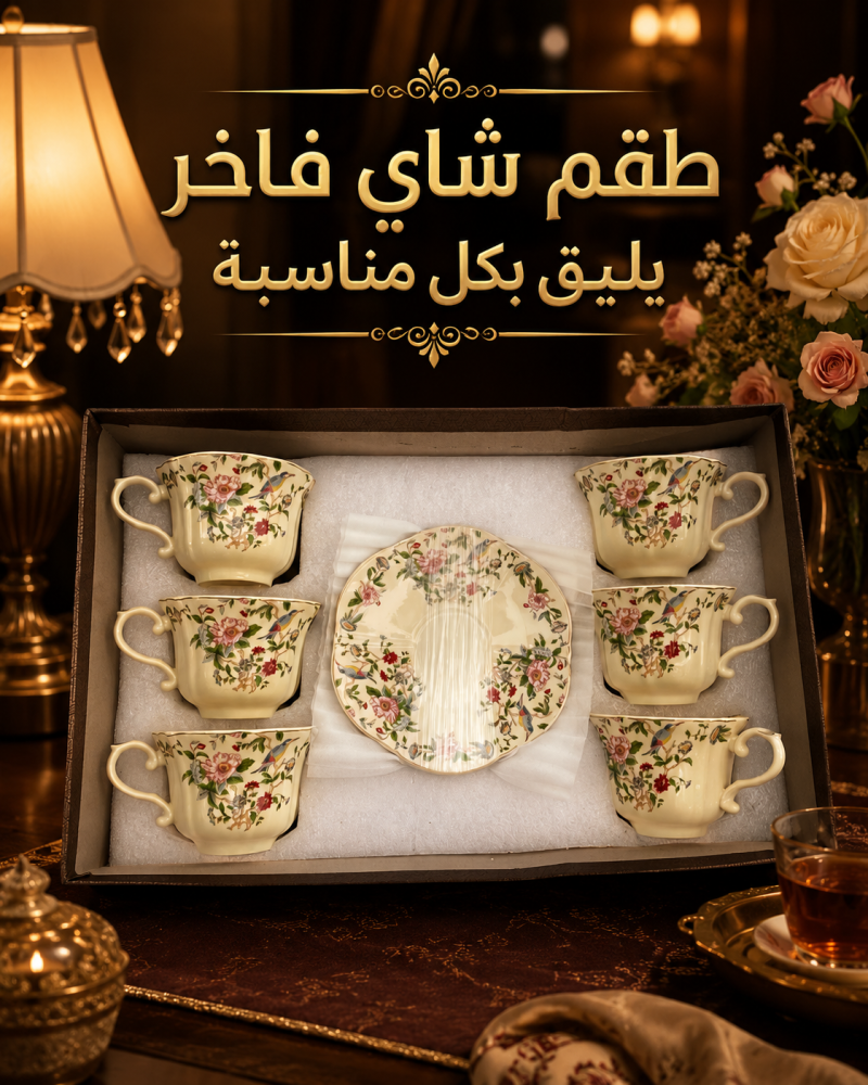 طقم اكواب قهوة تركي بنقوش زهريه بلمسه ورد