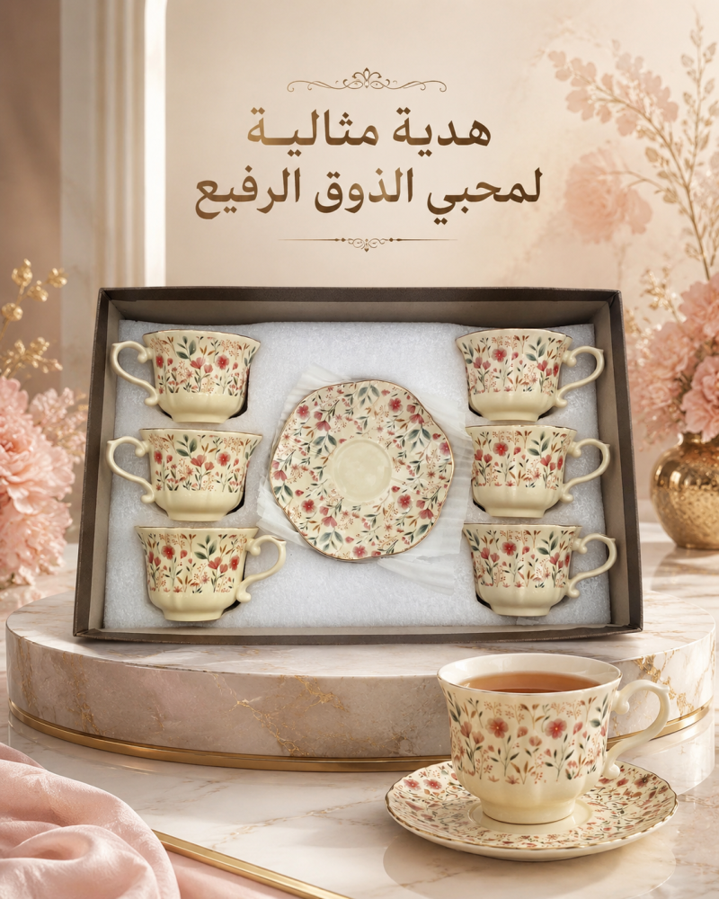 طقم اكواب قهوة تركي بنقوش زهريه