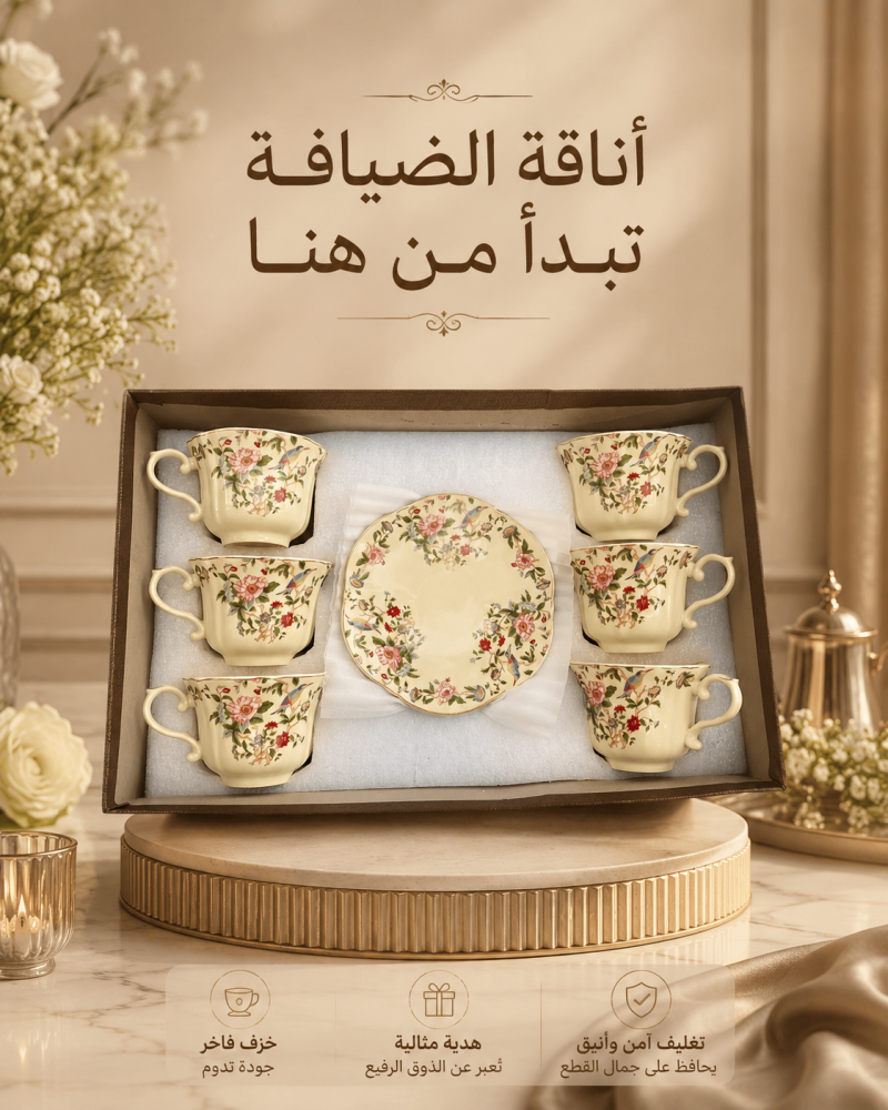 طقم اكواب قهوة تركي بنقوش زهريه بلمسه ورد