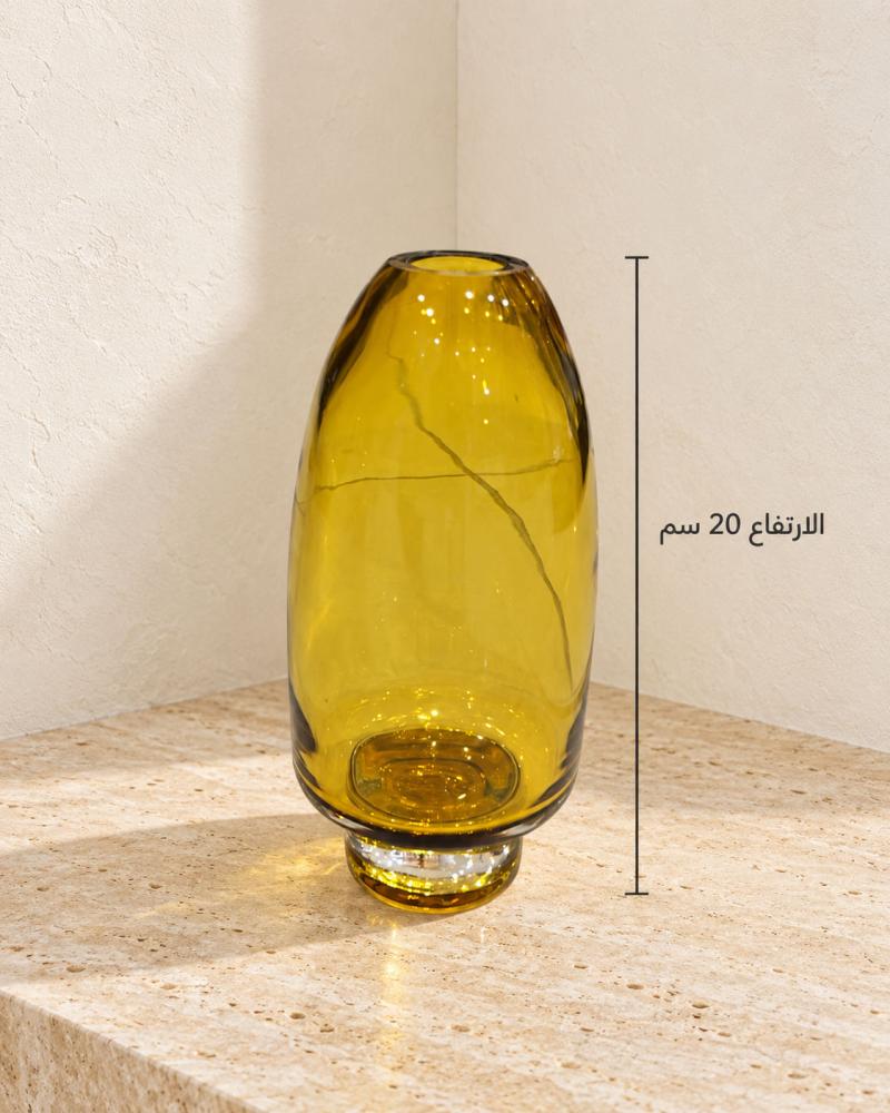 مقاس فازة زجاجية صفراء ارتفاع 20 سم