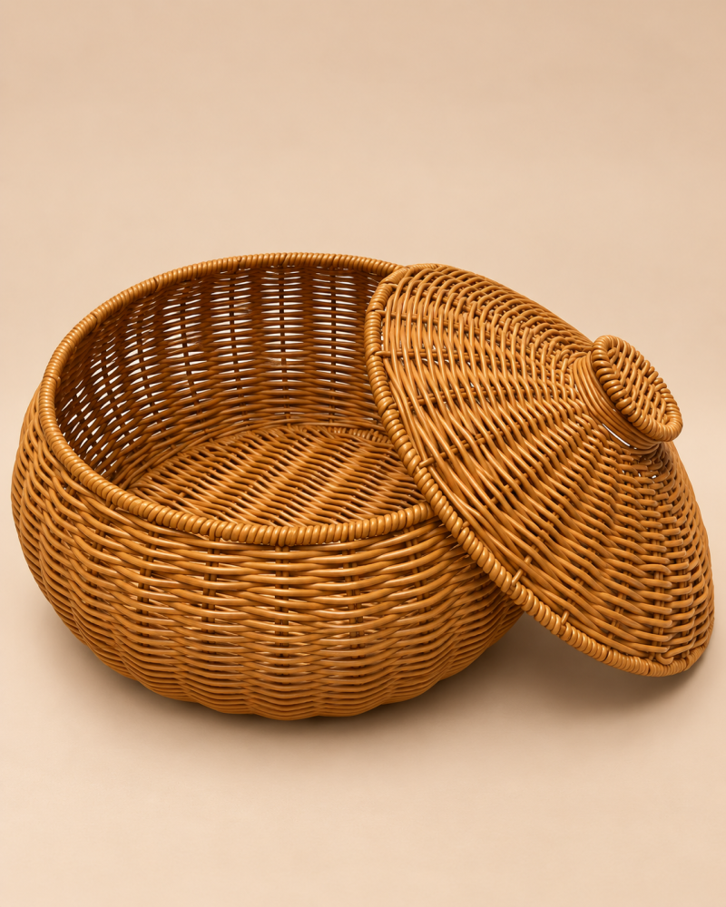 سلة خوص دائرية بغطاء قطر ٢٤ سم