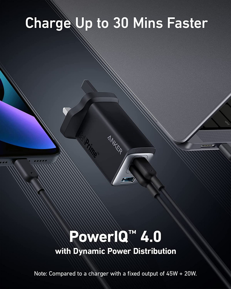 شاحن جداري انكر 735 جان برايم منفذين usb-c اسود 65 واط | شواحن