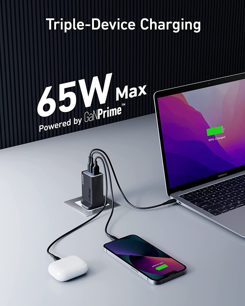 شاحن جداري انكر 735 جان برايم منفذين usb-c اسود 65 واط | شواحن