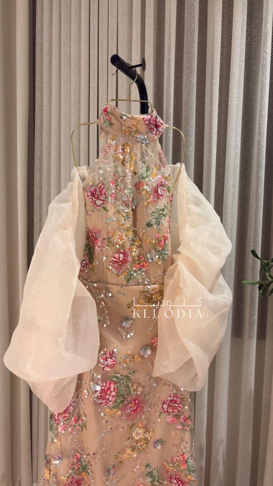 فستان سهره فخم مورد + وشاح