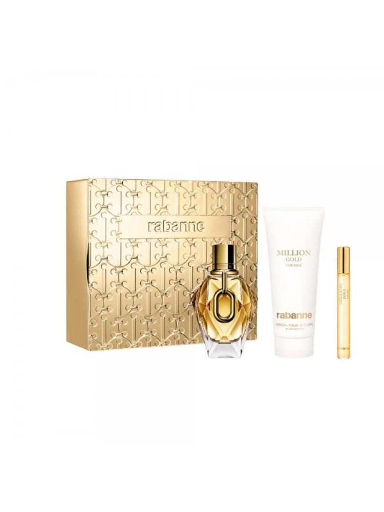 طقم هدايا من باكو ربان مليون قولد نسائي او دو برفيوم (عطر 90مل +عطر 5 مل صب +بودي لوشن معطر ومرطب 100مل