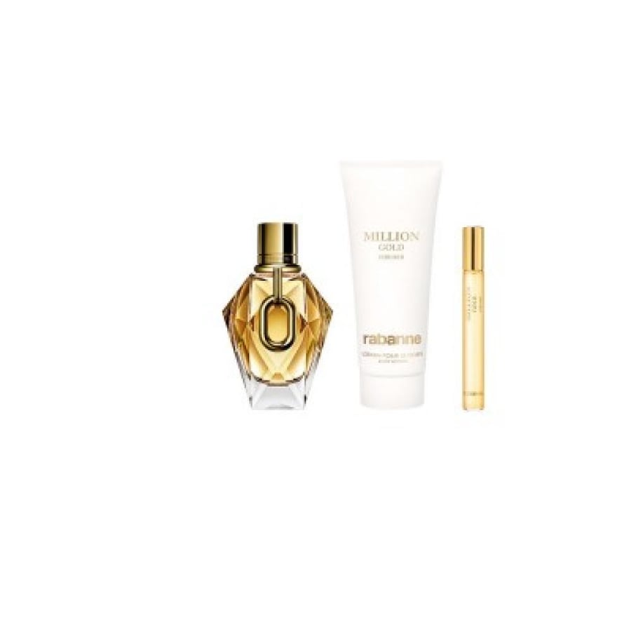 طقم هدايا من باكو ربان مليون قولد نسائي او دو برفيوم (عطر 90مل +عطر 5 مل صب +بودي لوشن معطر ومرطب 100مل