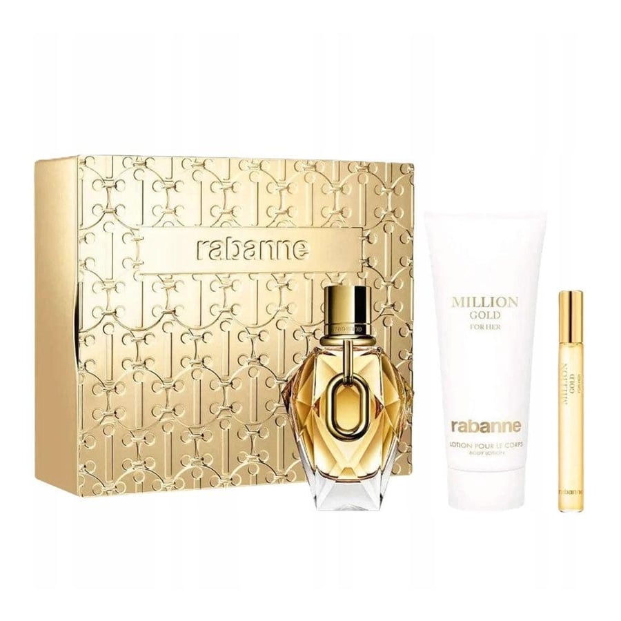 طقم هدايا من باكو ربان مليون قولد نسائي او دو برفيوم (عطر 90مل +عطر 5 مل صب +بودي لوشن معطر ومرطب 100مل