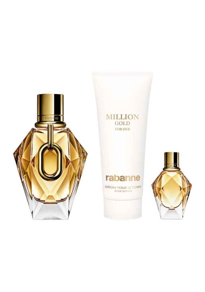طقم هدايا من باكو ربان مليون قولد نسائي او دو برفيوم (عطر 90مل +عطر 5 مل صب +بودي لوشن معطر ومرطب 100مل