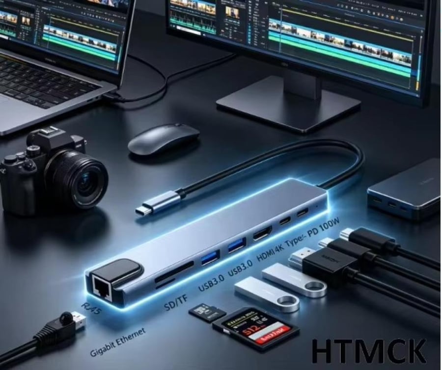 محول USB-C متعدد المنافذ 8 في 1