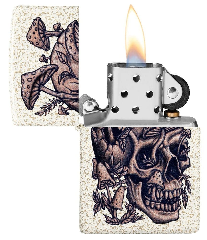 Zippo Lighter Skull and Mushrooms - Mercury Glass
