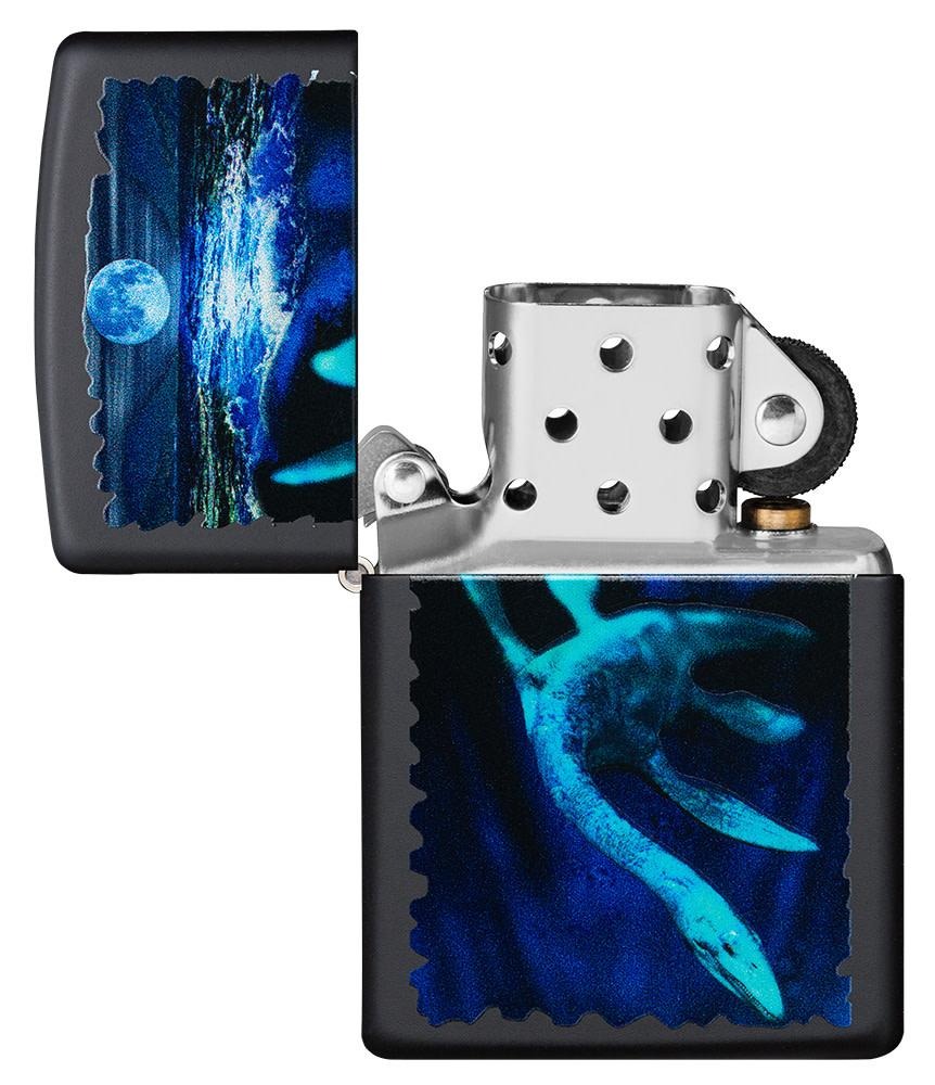 Zippo Lighter Loch Ness Monster Black Light - Black Matte