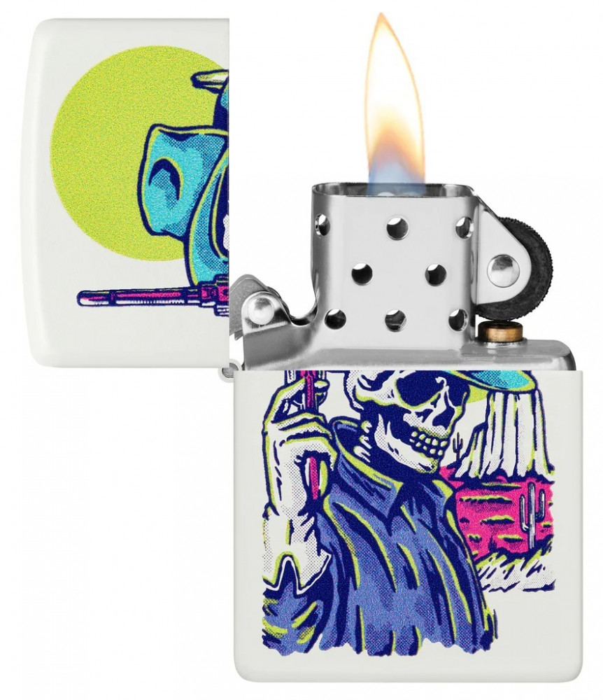 Zippo Lighter Wild West Skeleton - White Matte