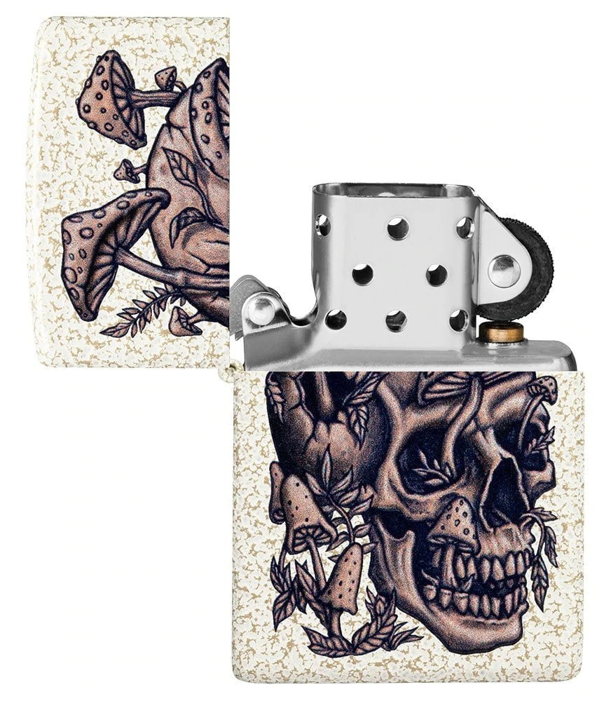 Zippo Lighter Skull and Mushrooms - Mercury Glass