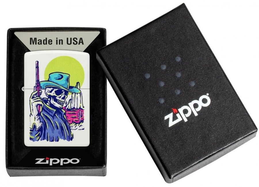 Zippo Lighter Wild West Skeleton - White Matte