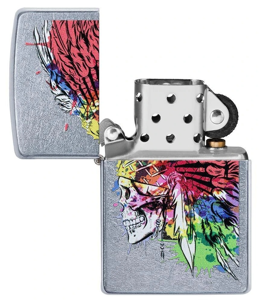 Zippo Lighter Colorful Headdress & Skull - Street Chrome