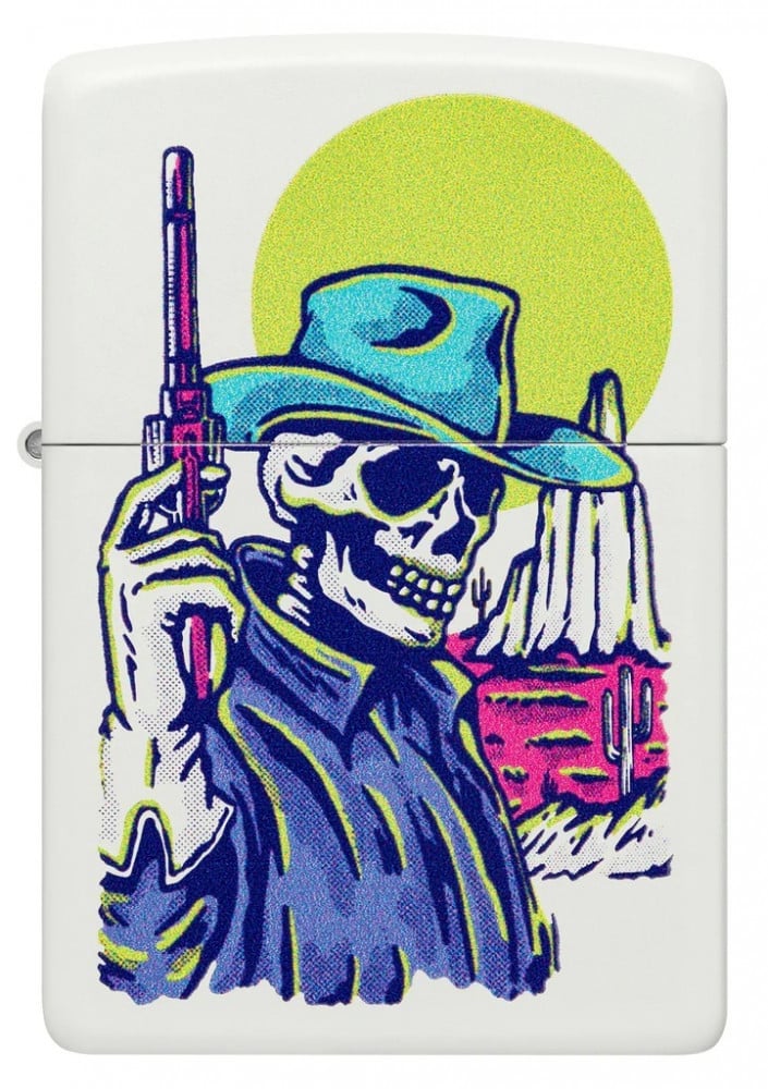 Zippo Lighter Wild West Skeleton - White Matte