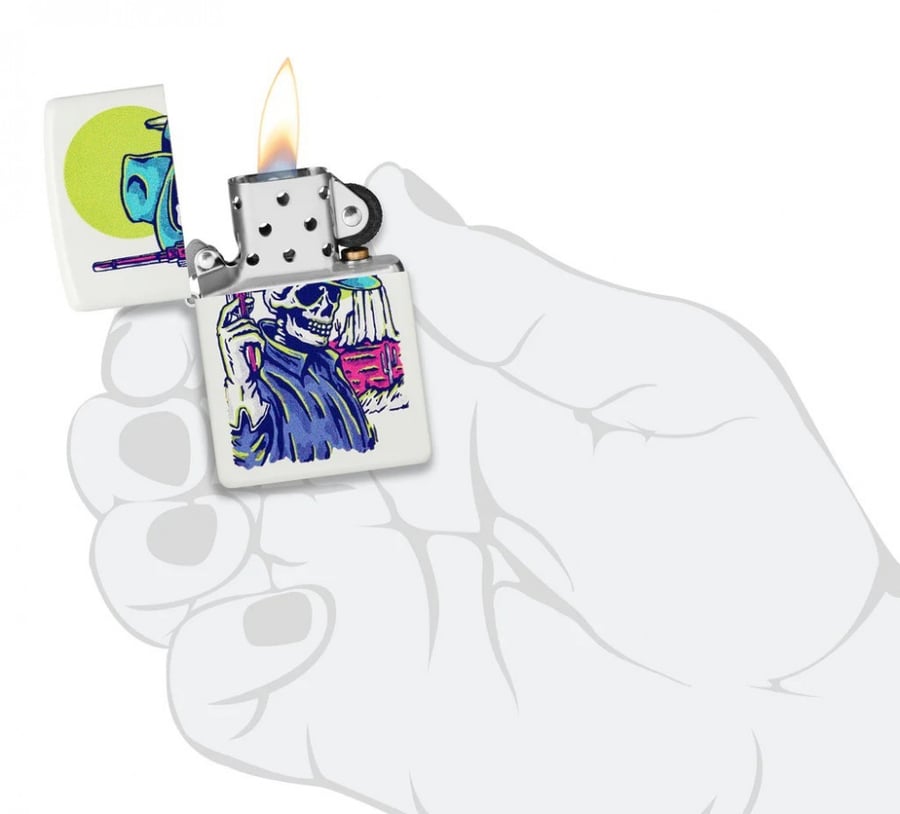 Zippo Lighter Wild West Skeleton - White Matte