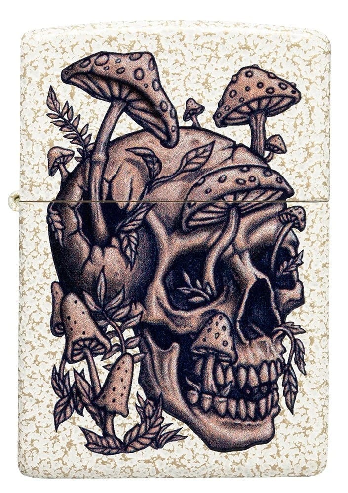Zippo Lighter Skull and Mushrooms - Mercury Glass