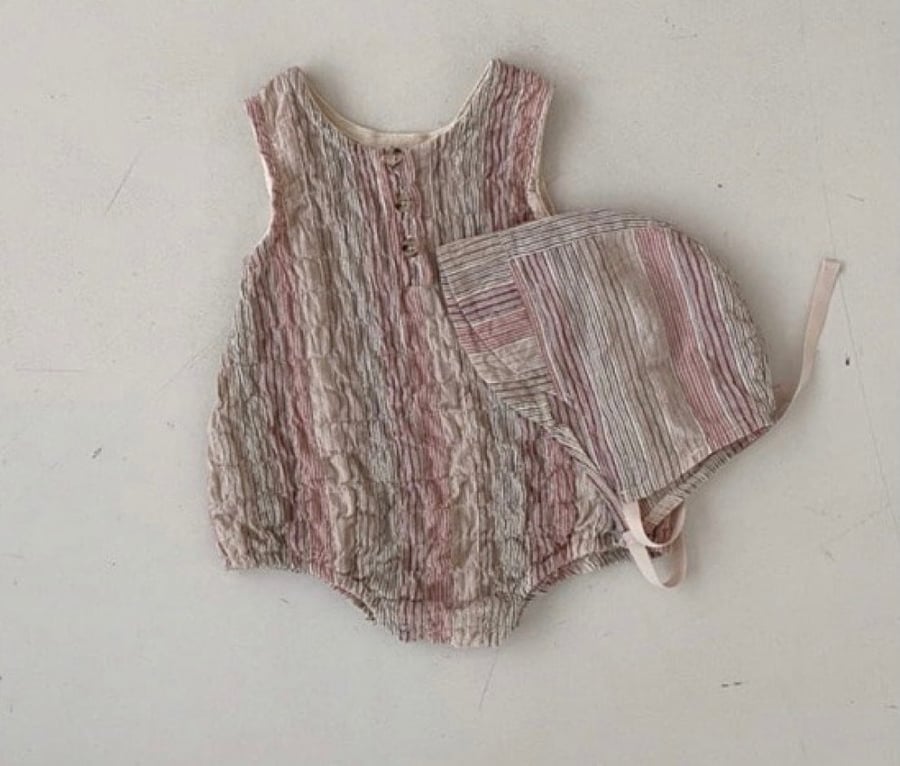 STRIPED BODYSUIT WITH BONNET - RED