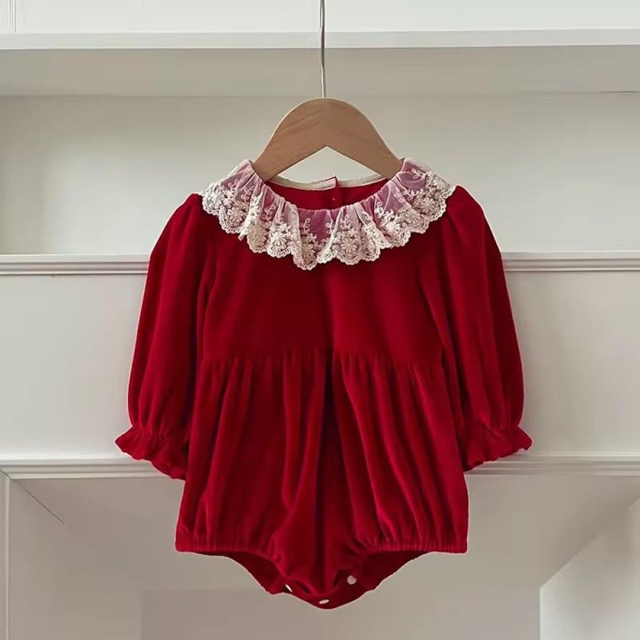 Red velvet romper dress for newborns