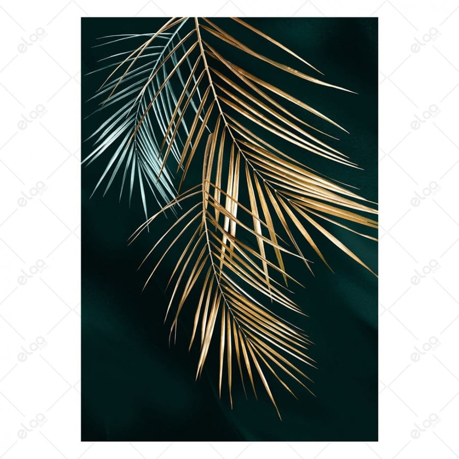 Wall panels with bright gold leaves on a dark green background
