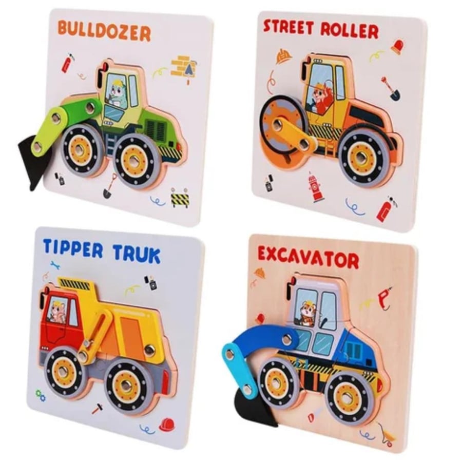 Wooden trucks assembly puzzle