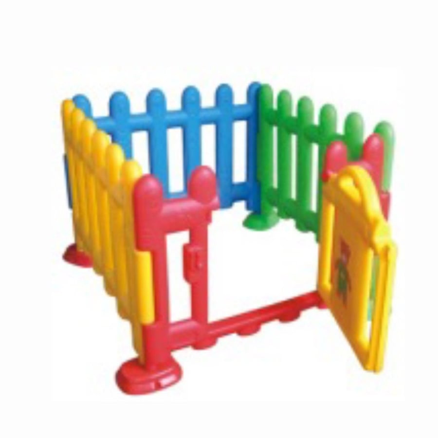 Colorful fence with safety door