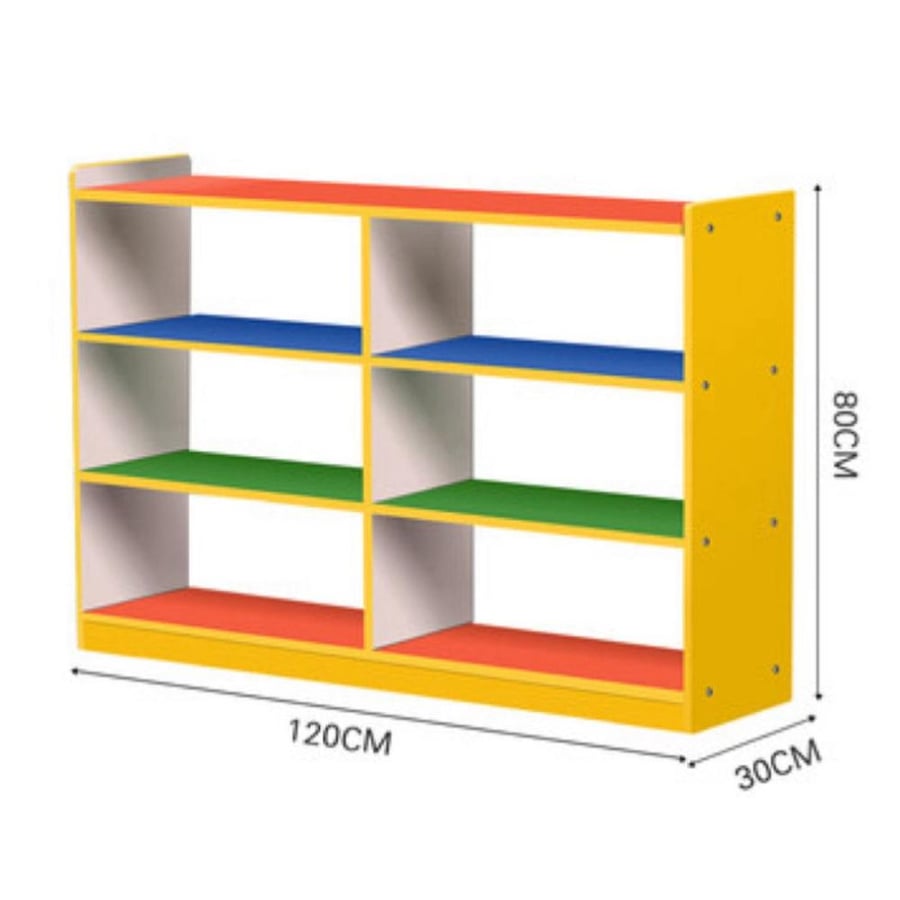 Colorful wooden storage shelves