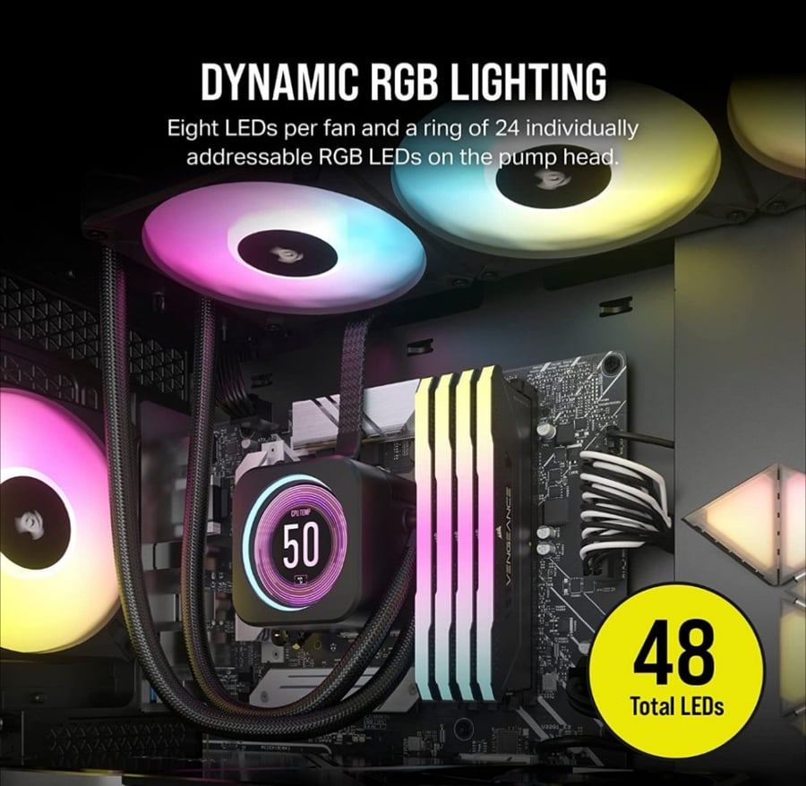 Corsair iCUE H150i Elite LCD XT Liquid CPU Cooler - IPS LCD Screen - Three AF120 RGB Elite Fans - 360mm Radiator - Fits Intel® LGA 1700, AMD® AM5, and More - Included iCUE Commander CORE - Black
