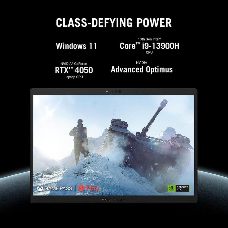 لابتوب العاب اسوس روج فلو Z13 (2023) بشاشة 13.4 انش نيبولا 16:10 QHD 165Hz جيفورس RTX 4050 انتل كور i9-13900H 16GB LPDDR5 1TB منفذ PCIe SSD واي فاي 6E ويندوز 11 GZ301VU-DS94 (بدون كرتون )، اسود