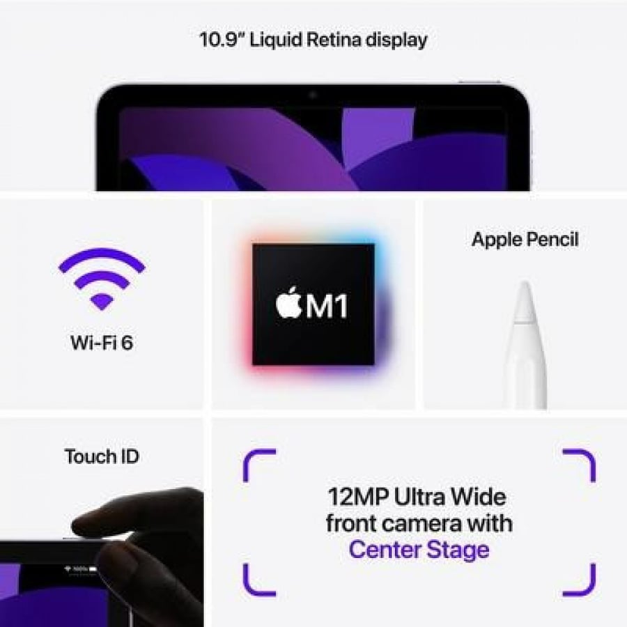 جهاز لوحي ابل ايباد اير 5 موديل 2022 - Apple iPad Air 5 (M1, 2022) - 64GB واي فاي + شريحة رمادي فلكي