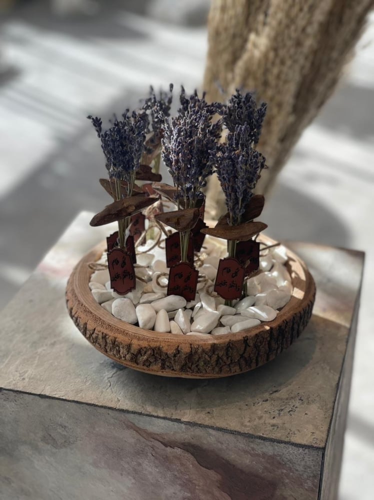 Almond wood vase with lavender