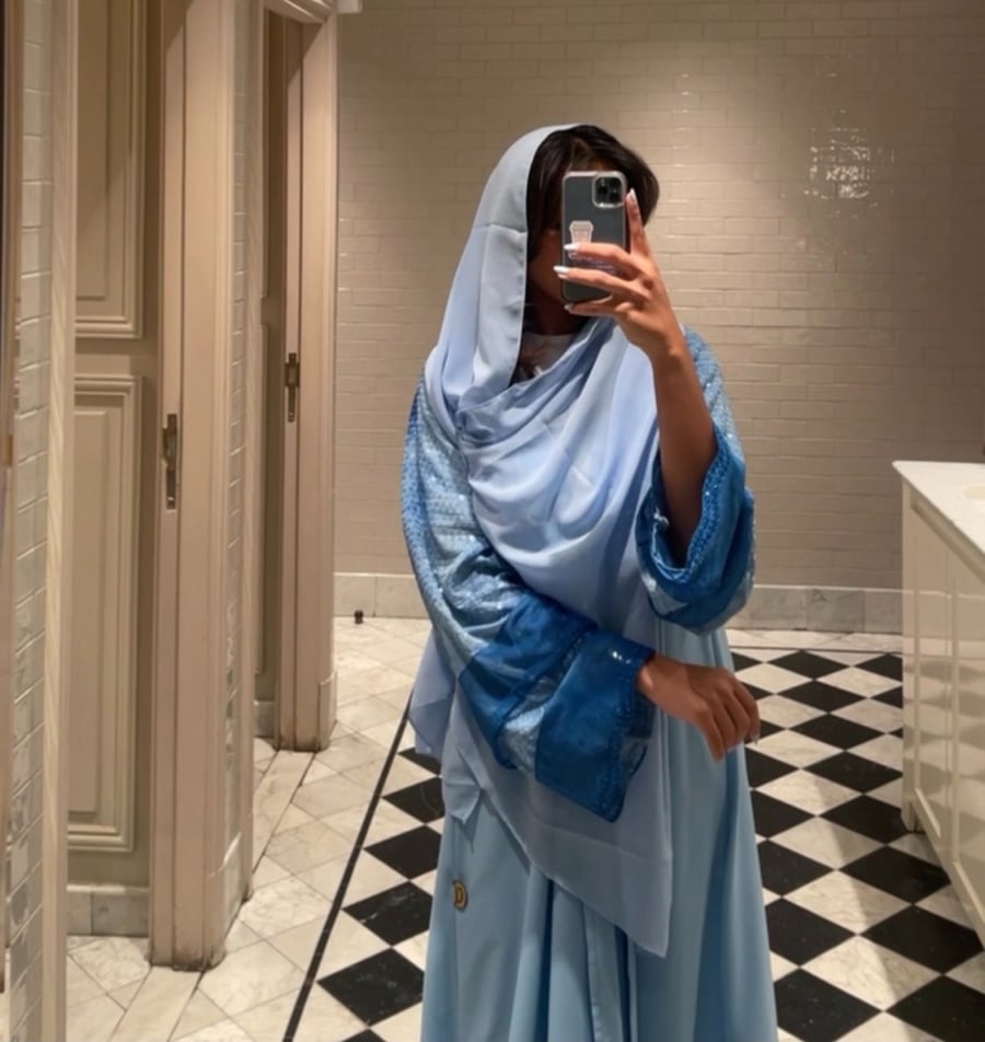عباية سماوي مع كم شك