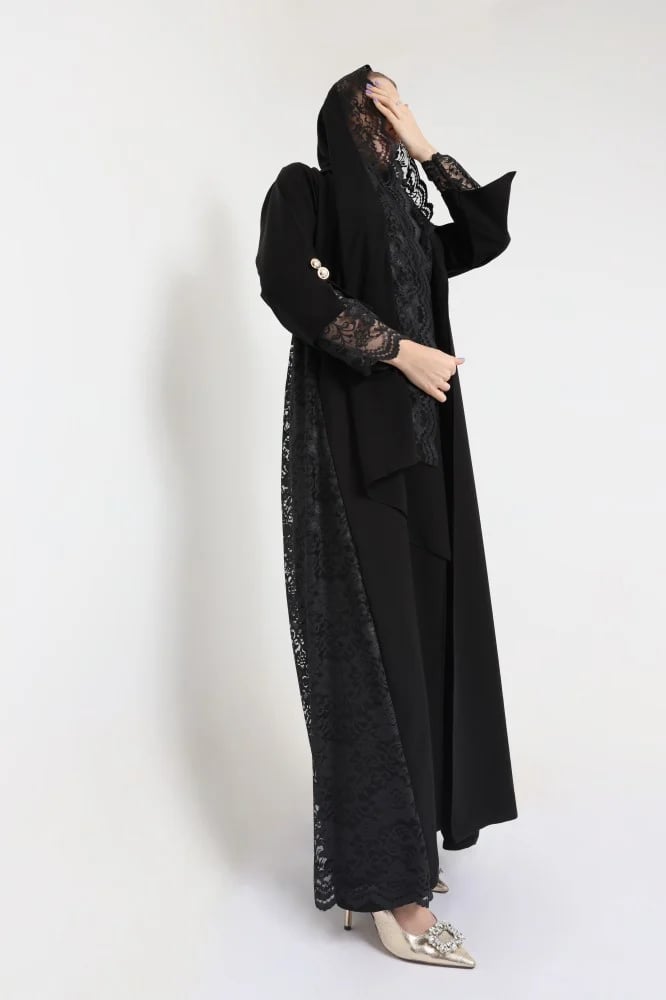 Lace flower abaya