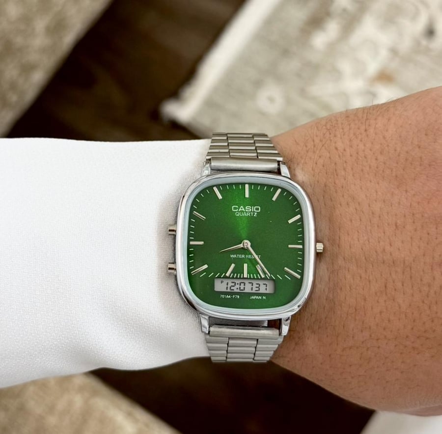 ساعة كاسيو casio LTP دبل تايم اخضر